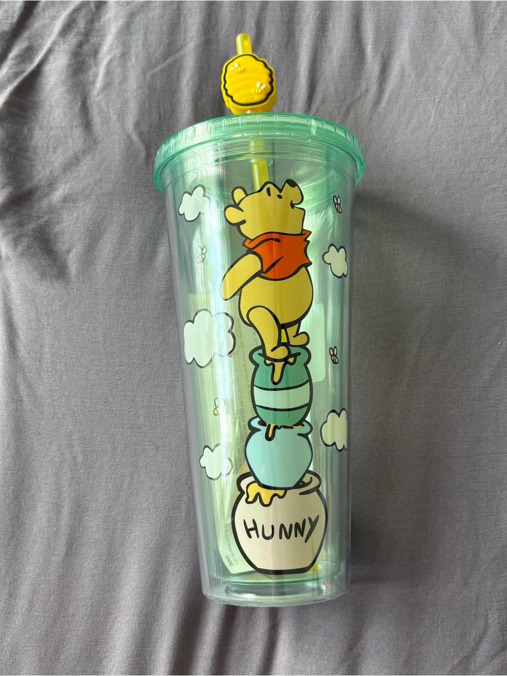 NWT Winnie the Pooh 'Hunny' Double Wall Insulated Tumbler with Bee Straw Charm